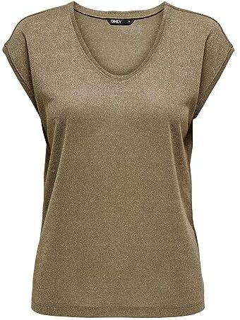 Only Onlsilvery S/S V Neck Lurex Top Jrs Noos, Maglietta Donna, Marrone (Falcon/Dettagli: Tono In Lurex), XXS