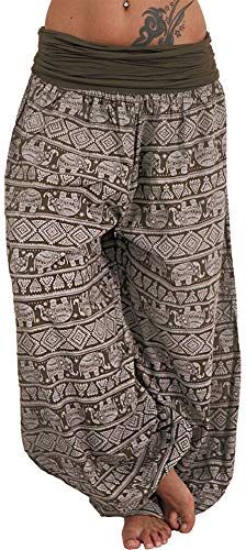 Frolada Yoga Pantaloni Donna Leggings Donna Cotone Boho Elephant Stampa Vita Bassa Pantaloni Lunghi Sciolti Baggy Bloomer Khaki XXL