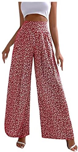 Generic Pantaloni da donna con paillettes glitterate a vita alta, pantaloni svasati elasticizzati casual per la casa, pantaloni alla moda (03D-rosso, XXL)