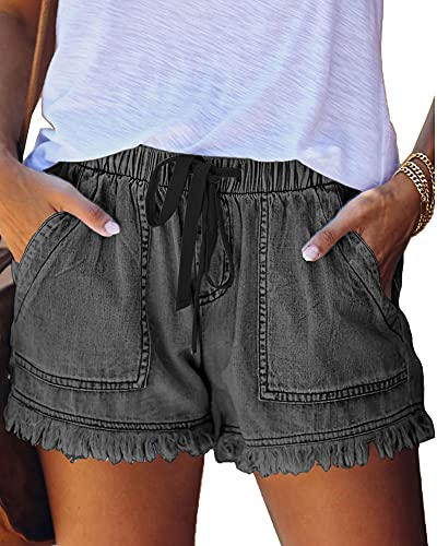 HVEPUO Pantaloncini Donna Jeans Elastico Vita Shorts Cotone Estivo Jeans Corti Eleganti Calzoncini Pantaloncini Corti Ragazza Jeans Grigio XXL