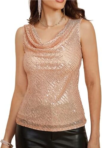 GRACE KARIN Top da donna senza maniche sexy con paillettes luccicanti con scollo a V, top stretto per feste di vino, Colore: rosa., XL