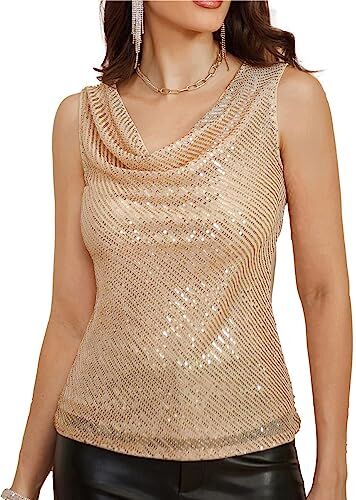 GRACE KARIN Camicia Senza Maniche Vintage Anni '60 con Scollo A V da Donna Sparkle Shimmer Plus Size Casual Daily Top Oro Rosa XXL