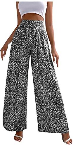 Generic Pantaloni da donna con paillettes glitterate a vita alta con fondo svasato, pantaloni elasticizzati casual per la casa, pantaloni alla moda (03D-nero, L)