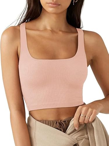 Rongseng Canotta Donna Estiva Crop Top Sexy Senza Maniche con Scollo Quadrato Canottiera Corto Sportiva Aderente Tank Top Casual Elegante Maglietta Tinta Unita Shirt