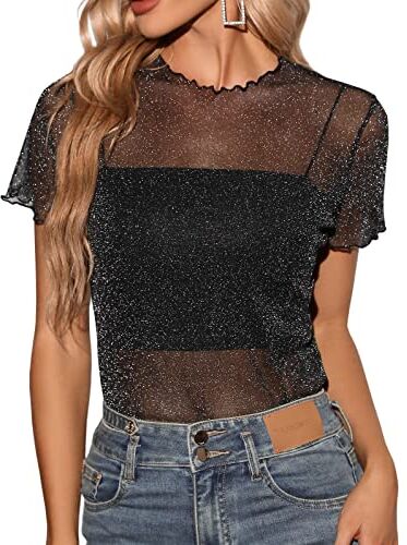 Tuopuda Maglietta Donna Trasparente Camicia Mesh Tops Camicette Manica Lunga Maglie in Rete Tunica Bluse Elegante Casual Shirts Sexy Clubwear Casual, G, L