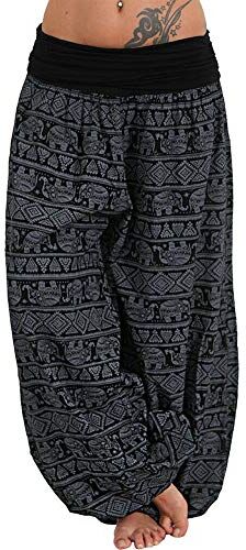 Frolada Yoga Pantaloni Donna Leggings Donna Cotone Boho Elephant Stampa Vita Bassa Pantaloni Lunghi Sciolti Baggy Bloomer Nero XL