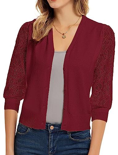 GRACE KARIN Cardigan Donna Elegante Classica Elegante A Maniche Lunghe Cardigan Casual Vino Rosso L