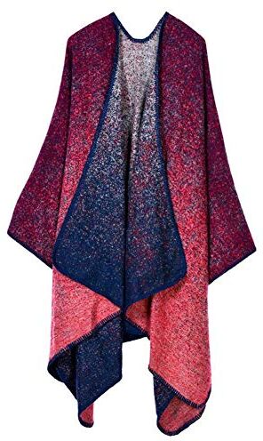 Hanyixue Sciarpa Donna Poncho Capes Elegant Scialle Cardigan Maglione Cappotto Poncho Donna Mantella Maglione Largo Moda Scollo a V Aperto Cape Poncho (DOT Red-4)