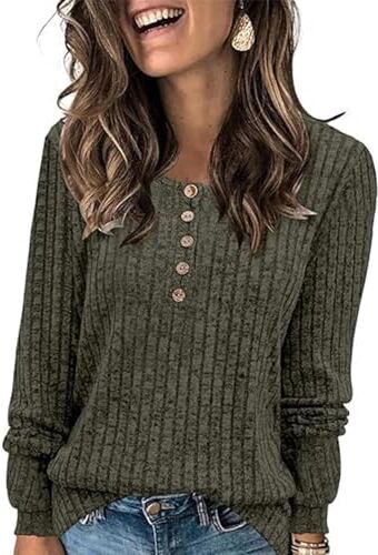 ABINGOO Maglioni da Donna Tunica a Maniche Lunghe Casual Leggero Tinta Unita Felpa Moda Bluse Morbida Pullover(Verde,XXL)