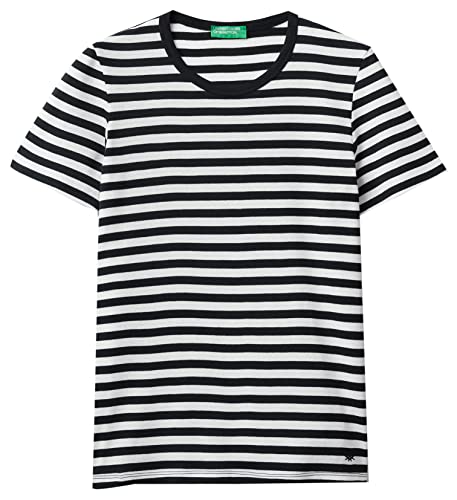 United Colors Of Benetton T-Shirt , Nero Fantasia a Righe 700, M Donna