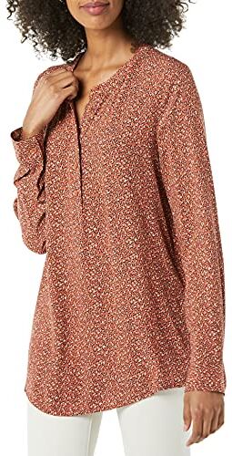 Amazon Essentials Camicetta in Tessuto a Maniche Lunghe Donna, Ruggine Stampa Leopardata, M