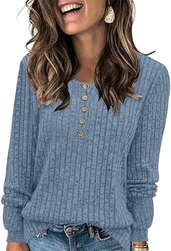 ABINGOO Maglioni da Donna Tunica a Maniche Lunghe Casual Leggero Tinta Unita Felpa Moda Bluse Morbida Pullover(Blu,XL)