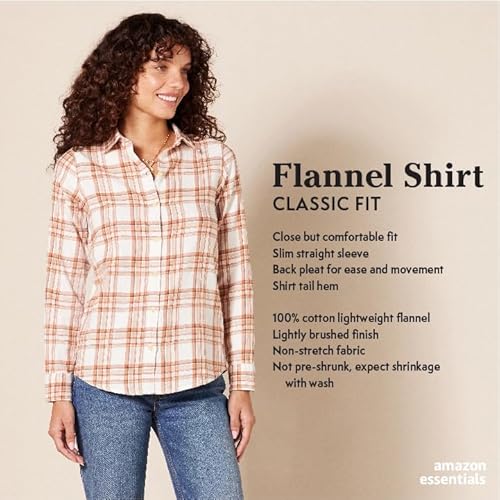 Amazon Essentials Camicia in Flanella a Quadri Leggera a Maniche Lunghe e vestibilità Classica Donna, Blu Rosso Madras Plaid, XS