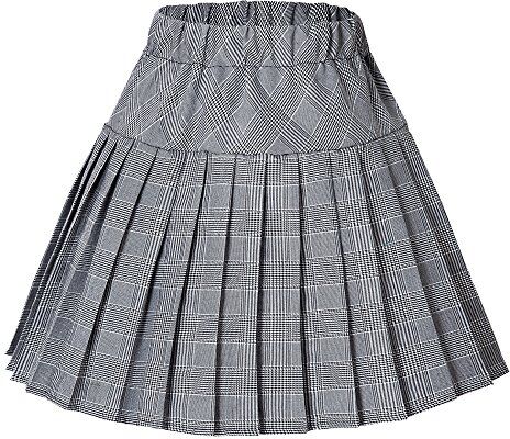 Urban GoCo Donna Versatile Plaid Pieghe Mini Gonna da Plissettata Vita Elastica Scozzese Gonna (X-Large, 11 Bianco)