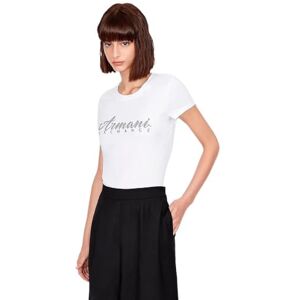 Armani Short Sleeve Classic Script Logo Scoop Neck T-Shirt, Bianco Ottico, S Donna Armani Short Sleeve Classic Script Logo Scoop Neck T-Shirt, Bianco Ottico, S Donna