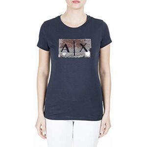 Armani Basic con logo sequin, T-shirt, Donna, Azul (Navy Silver), XL Armani Basic con logo sequin, T-shirt, Donna, Azul (Navy Silver), XL