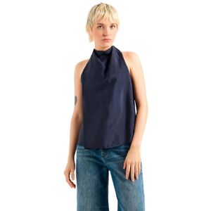Armani Flowy High Neck Blue Edition Sleeveless Top, Blau, L Donna Armani Flowy High Neck Blue Edition Sleeveless Top, Blau, L Donna