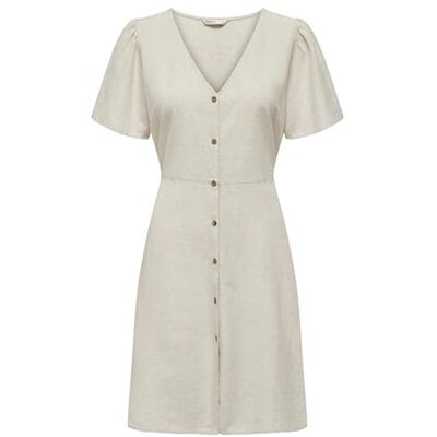 Only Onlvita Life Linen S/S Short Dress Wvn Regular Fit Abito con Cutline in Vita e Maniche volumetriche, Pumice Stone., S Only Onlvita Life Linen S/S Short Dress Wvn Regular Fit Abito con Cutline in Vita e Maniche volumetriche, Pumice Stone., S