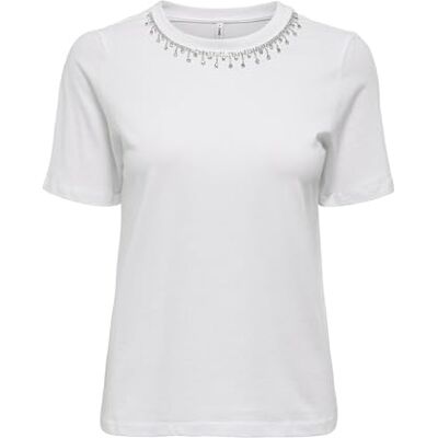 Only Onlcheri Life S/S O-Neck Chain Top Jrs, Bianco, L Only Onlcheri Life S/S O-Neck Chain Top Jrs, Bianco, L