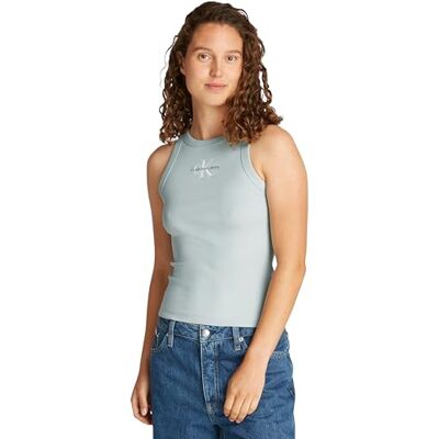 Calvin Klein Donna Canotta Monologo Rib Skinny Fit, Turchese (Cloud Blue), XS Calvin Klein Donna Canotta Monologo Rib Skinny Fit, Turchese (Cloud Blue), XS