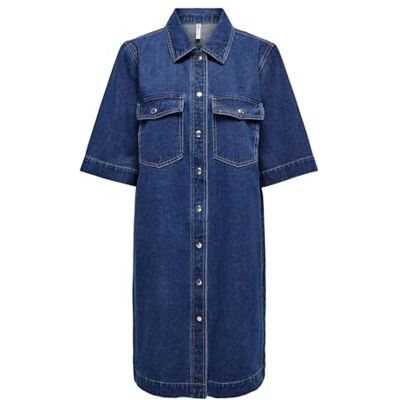 Only Onlbelle S/S Button Dress DNM Gua Noos, Blu Jeans Scuro, XS Only Onlbelle S/S Button Dress DNM Gua Noos, Blu Jeans Scuro, XS