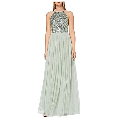 Maya Deluxe Maxi Abito da Damigella d'Onore con Scollo all'Americana e Paillettes Impreziosito da Balli di fine Anno, Laurea Matrimonio Vestito, Verde, 42 Donna Maya Deluxe Maxi Abito da Damigella d'Onore con Scollo all'Americana e Paillettes Impreziosito da Balli di fine Anno, Laurea Matrimonio Vestito, Verde, 42 Donna