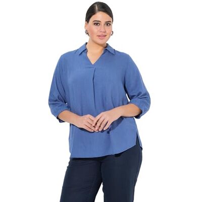 Ulla Popken Womenswear Plus Size Curvy Blusa Misto Lino , Blu Atlantico., 20-22 Ulla Popken Womenswear Plus Size Curvy Blusa Misto Lino , Blu Atlantico., 20-22