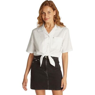 Tommy Jeans Tjw CRP Linen SS Shirt , Camicia a Maniche Corte, Donna, Bianco (Ecru), L Tommy Jeans Tjw CRP Linen SS Shirt , Camicia a Maniche Corte, Donna, Bianco (Ecru), L