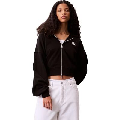 Calvin Klein Donna Felpa French Terry Badge Logo in Cotone, Nero (Black), L Calvin Klein Donna Felpa French Terry Badge Logo in Cotone, Nero (Black), L