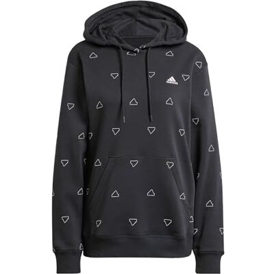Adidas Donna Essentials Monogram Regular Fleece Graphic Hoodie, Black, M Adidas Donna Essentials Monogram Regular Fleece Graphic Hoodie, Black, M