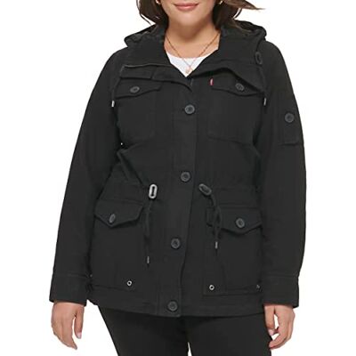 Levis Women's Plus Size Cotton Four Pocket Hooded Field Jacket, Black, 3X Levis Women's Plus Size Cotton Four Pocket Hooded Field Jacket, Black, 3X