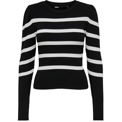 Only Onlsally L/S Puff Jumper Knt Noos Lavorato a Maglia, Nero/Righe: W. Cloud Dancer, L Only Onlsally L/S Puff Jumper Knt Noos Lavorato a Maglia, Nero/Righe: W. Cloud Dancer, L