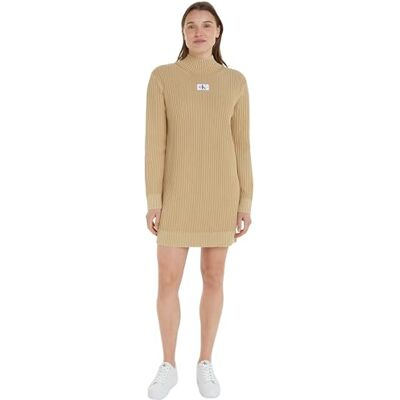 Calvin Klein Jeans Abito da Donna monologo Lavato, Sabbia Calda., M Calvin Klein Jeans Abito da Donna monologo Lavato, Sabbia Calda., M