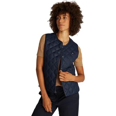 Tommy Hilfiger Donna Gilet Down Quilted Collarless Vest Sottile, Blu (Dark Night Navy), XS Tommy Hilfiger Donna Gilet Down Quilted Collarless Vest Sottile, Blu (Dark Night Navy), XS
