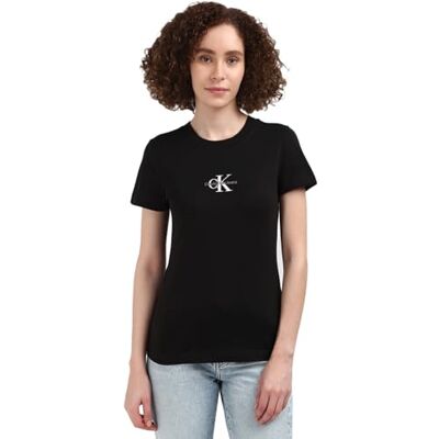 Calvin Klein Jeans T-Shirt Maniche Corte Donna Monologo Slim Scollo Rotondo, Nero (CK Black), 4XL Calvin Klein Jeans T-Shirt Maniche Corte Donna Monologo Slim Scollo Rotondo, Nero (CK Black), 4XL