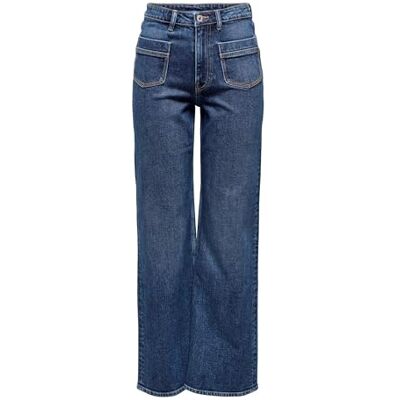 Only Onljuicy Life HW Wide Pocket DNM 521Noos, Denim Blu Scuro, 29W x 32L Only Onljuicy Life HW Wide Pocket DNM 521Noos, Denim Blu Scuro, 29W x 32L