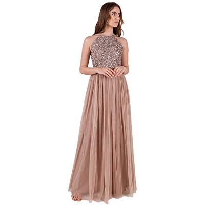 Maya Deluxe Maxi Abito da Damigella d'Onore con Scollo all'Americana e Paillettes Impreziosito da Balli di fine Anno, Laurea Matrimonio Vestito, Tortora Blush, 34 Donna Maya Deluxe Maxi Abito da Damigella d'Onore con Scollo all'Americana e Paillettes Impreziosito da Balli di fine Anno, Laurea Matrimonio Vestito, Tortora Blush, 34 Donna