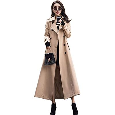 ebossy Trench da donna a doppio petto, a lunghezza intera, Cachi, X-Small ebossy Trench da donna a doppio petto, a lunghezza intera, Cachi, X-Small