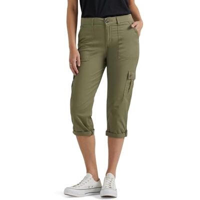 Lee Petite Flex-to-Go Pantaloni Capri Cargo da Donna a Vita Medio Alta vestibilità Comoda, Verde Chiaro, 50 Lee Petite Flex-to-Go Pantaloni Capri Cargo da Donna a Vita Medio Alta vestibilità Comoda, Verde Chiaro, 50