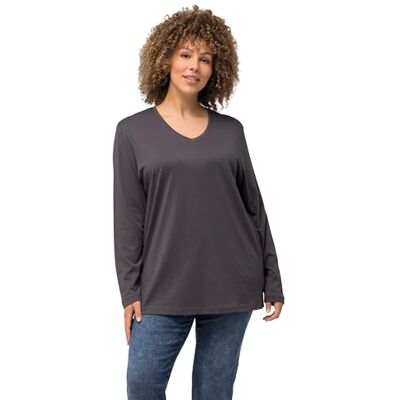 Ulla Popken Basic-t-Shirt, V-Ausschnitt, Entspannt, Langärmelig, T-Shirt Donna, Graphitgrau, 42-44 Ulla Popken Basic-t-Shirt, V-Ausschnitt, Entspannt, Langärmelig, T-Shirt Donna, Graphitgrau, 42-44