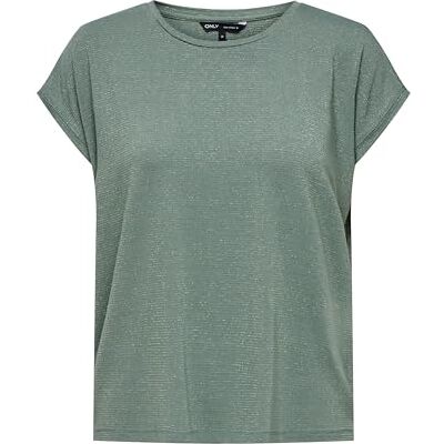 Only Solo Maglia alla Moda da Donna con Cucitura Brillantini Righe Scollo Rotondo Manica Corta, Colore:Verde Scuro, Taglia:L Only Solo Maglia alla Moda da Donna con Cucitura Brillantini Righe Scollo Rotondo Manica Corta, Colore:Verde Scuro, Taglia:L