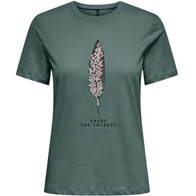 Only Onlkita Life Reg S/S Plume Top Box Jrs Maglietta da Donna, Balsamo Verde; Stampa: Enjoy, S Only Onlkita Life Reg S/S Plume Top Box Jrs Maglietta da Donna, Balsamo Verde; Stampa: Enjoy, S