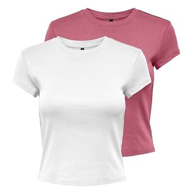 Only Neck Short Top 2pack Jrs Onlelina S/S-Maglietta a Collo Rotondo, Confezione da 2, Bianco, M (Pacco da 2) Donna Only Neck Short Top 2pack Jrs Onlelina S/S-Maglietta a Collo Rotondo, Confezione da 2, Bianco, M (Pacco da 2) Donna