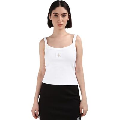Calvin Klein Donna Canotta Woven Label Rib Scollo a U, Bianco (Bright White), 3XL Calvin Klein Donna Canotta Woven Label Rib Scollo a U, Bianco (Bright White), 3XL