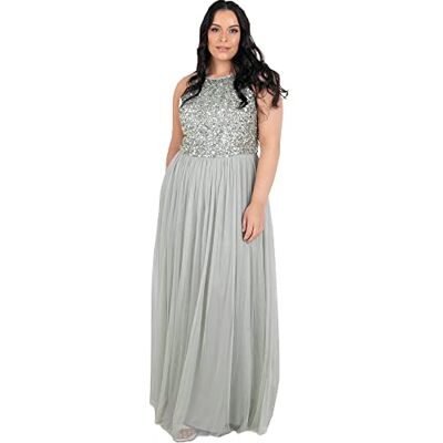 Maya Deluxe Maxi Abito da Damigella d'Onore con Scollo all'Americana e Paillettes Impreziosito da Balli di fine Anno, Laurea Matrimonio Vestito, Giglio Verde, 34 Donna Maya Deluxe Maxi Abito da Damigella d'Onore con Scollo all'Americana e Paillettes Impreziosito da Balli di fine Anno, Laurea Matrimonio Vestito, Giglio Verde, 34 Donna