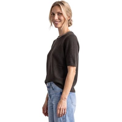 Street One Pullover da Donna a Maniche Corte con Dettagli a Contrasto 3017792, caffè Nero Mel., 48 Street One Pullover da Donna a Maniche Corte con Dettagli a Contrasto 3017792, caffè Nero Mel., 48