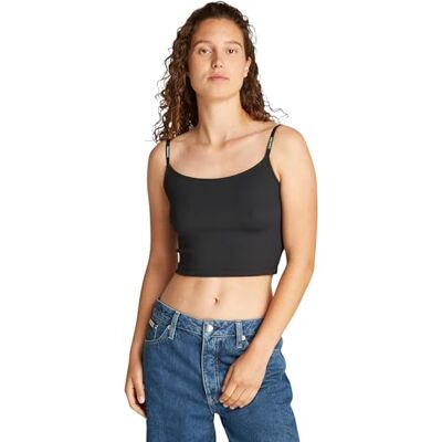 Calvin Klein Donna Canotta Elastic Strappy Top con Spalline con Logo, Nero (CK Black), XL Calvin Klein Donna Canotta Elastic Strappy Top con Spalline con Logo, Nero (CK Black), XL