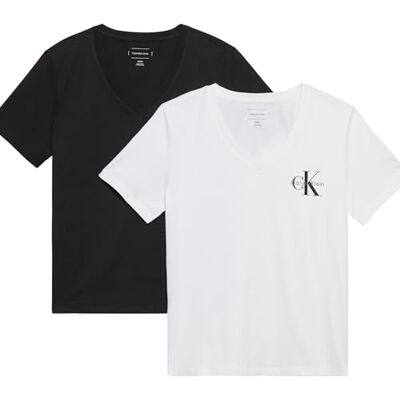 Calvin Klein Donna T-Shirt Maniche Corte Confezione da 2 Logo Tee con Scollo a V, Multicolore (Black/Brilliant White), M Calvin Klein Donna T-Shirt Maniche Corte Confezione da 2 Logo Tee con Scollo a V, Multicolore (Black/Brilliant White), M