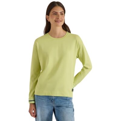 Cecil Maglietta da Donna a Maniche Lunghe con Scollo Rotondo e Dettagli a Righe, Verde citrino, XXL Cecil Maglietta da Donna a Maniche Lunghe con Scollo Rotondo e Dettagli a Righe, Verde citrino, XXL