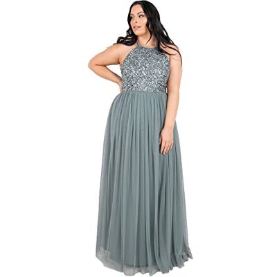 Maya Deluxe Maxi Abito da Damigella d'Onore con Scollo all'Americana e Paillettes Impreziosito da Balli di fine Anno, Laurea Matrimonio Vestito, Verde Nebbia, 40 Donna Maya Deluxe Maxi Abito da Damigella d'Onore con Scollo all'Americana e Paillettes Impreziosito da Balli di fine Anno, Laurea Matrimonio Vestito, Verde Nebbia, 40 Donna